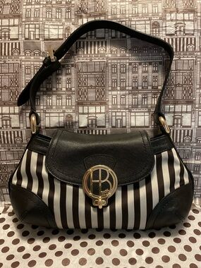 RARE Henri Bendel Heritage Stripe Turnlock Flap Bag - Mink & Silver